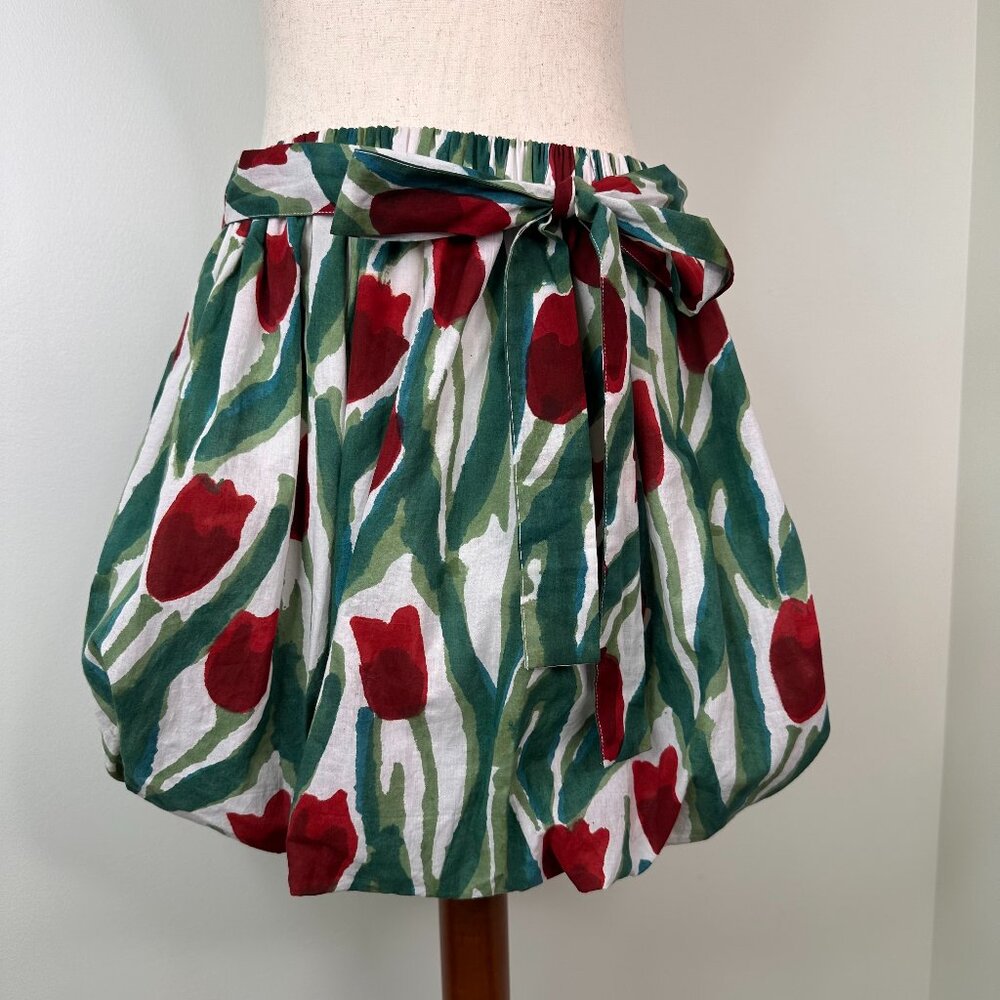 FANCY Red & Green Tulip Print Bubble Skirt